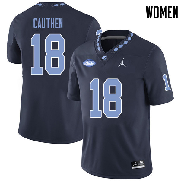 Jordan Brand Women #18 J.T. Cauthen North Carolina Tar Heels College Football Jerseys Sale-Navy